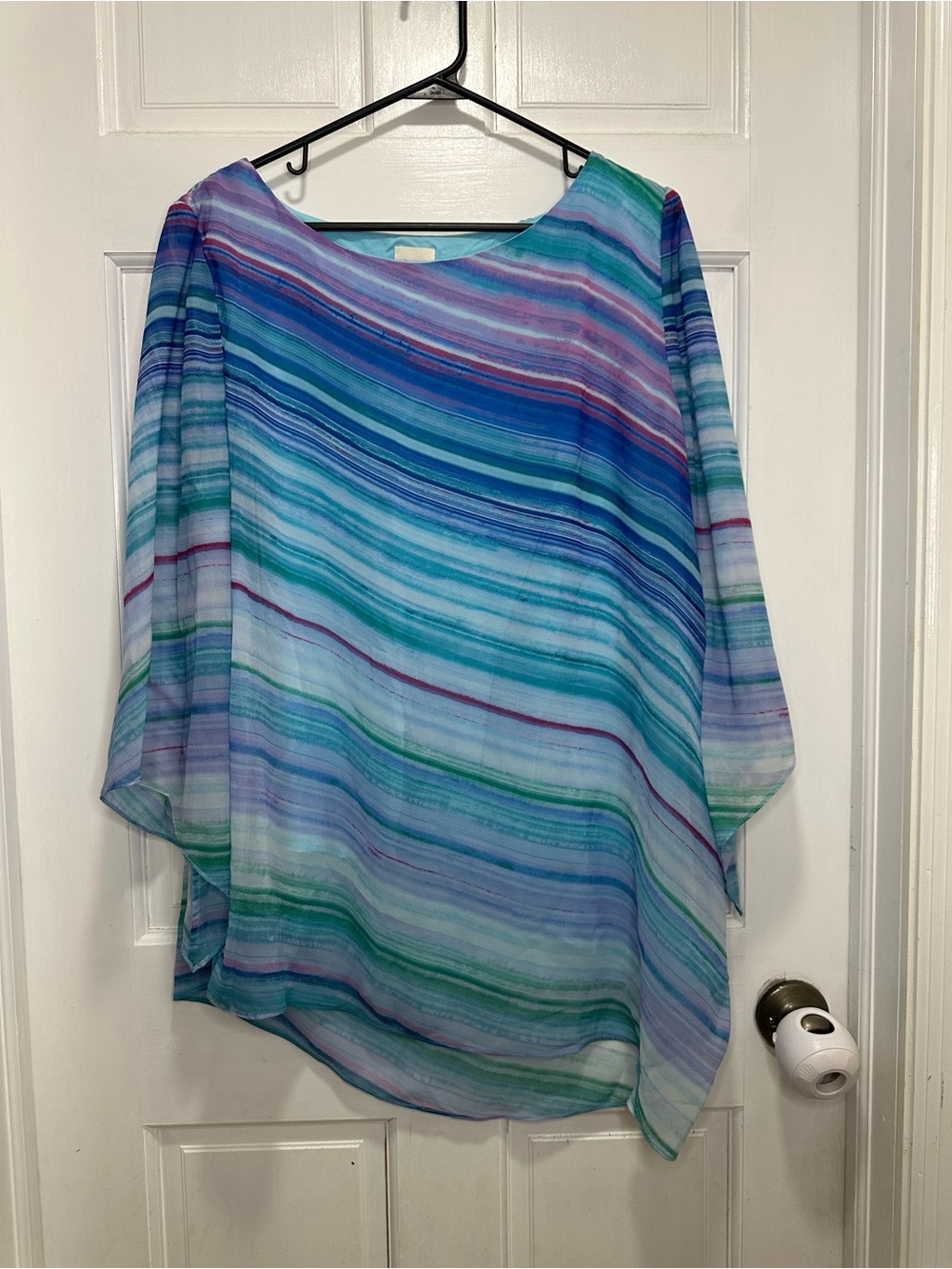 Chico’s Asymmetrical Striped Watercolor Top in Blue Chicos Size 2 = Large / 12